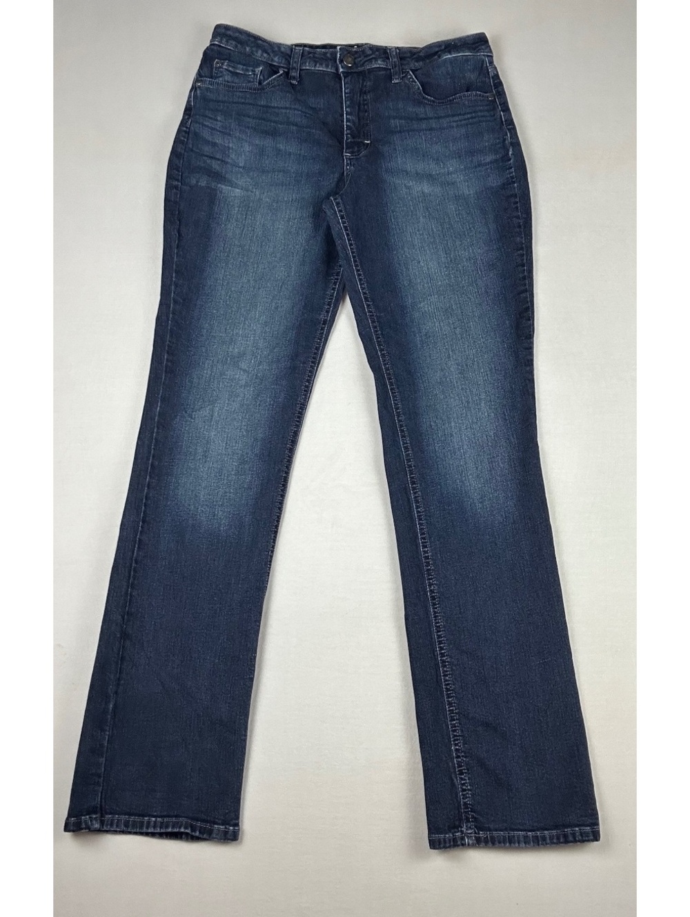 Lee Riders Brand Mid-Rise Straight Dark-Wash Distressed Jeans - Women Size 12L
